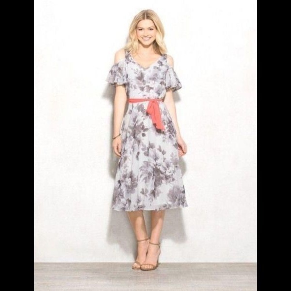 Dressbarn Belted Cold Shoulder Floral Dress 10